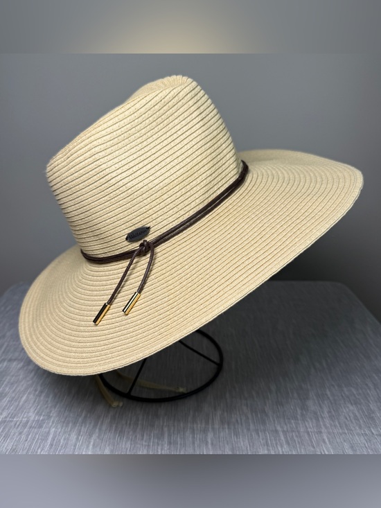 Wallaroo Accessories - Wallaroo Montecito Wide Brim Sun Hat Ivory Leather Cord Band Resortwear OSFM